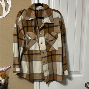 SHEIN Brown Plaid Jacket